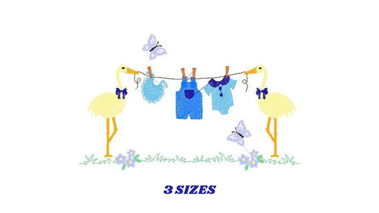 Stork embroidery design - Stork with baby embroidery design machine embroidery pattern - newborn embroidery file - Baby shower gift design
