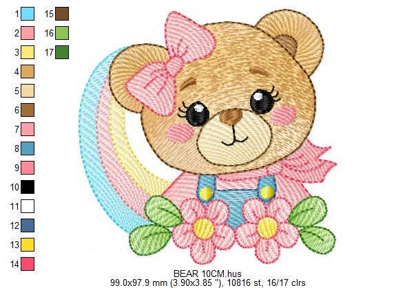 Baby Girl Bear with rainbow embroidery designs - Female Teddy machine embroidery pattern - Instant digital download pes jef dst hus vp3 xxx