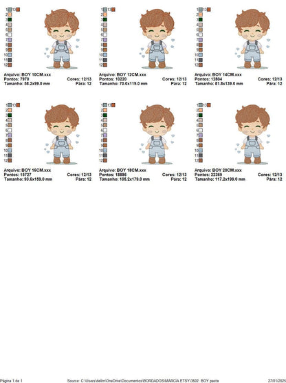 Boy with overall embroidery design - Children machine embroidery pattern - Baby Boy Kid with hearts file - Instant download pes jef dst hus