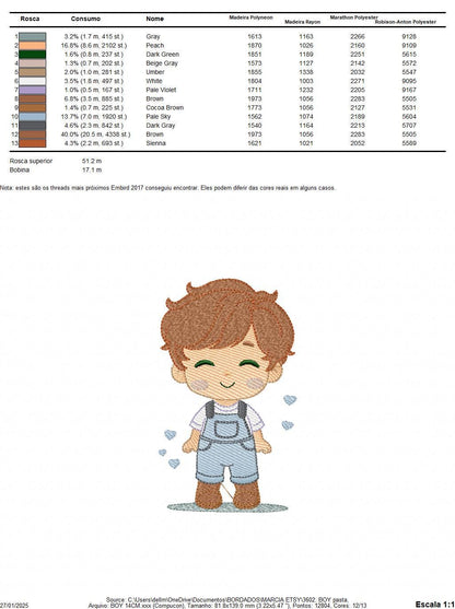 Boy with overall embroidery design - Children machine embroidery pattern - Baby Boy Kid with hearts file - Instant download pes jef dst hus