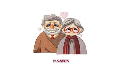 Grandparents embroidery designs - Love Old Couple Family machine embroidery pattern - Grandma and Grandpa - Instant download pes jef dst vp3