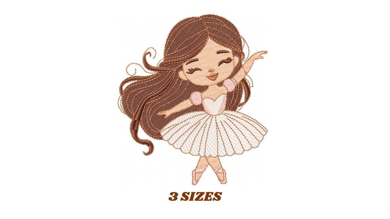 Long hair Ballerina embroidery designs - Ballet dancer machine embroidery pattern - Baby girl file - Instant download pes jef dst vp3 xxx
