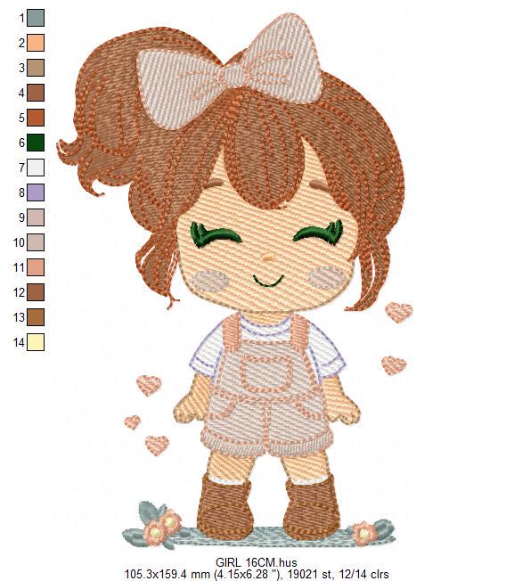 Baby Girl embroidery designs - Girl with lace and overall machine embroidery pattern - Girl with long hair file - Instant download pes jef