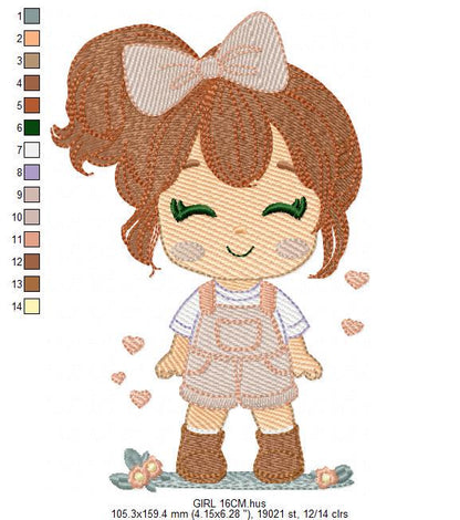 Baby Girl embroidery designs - Girl with lace and overall machine embroidery pattern - Girl with long hair file - Instant download pes jef