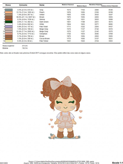 Baby Girl embroidery designs - Girl with lace and overall machine embroidery pattern - Girl with long hair file - Instant download pes jef