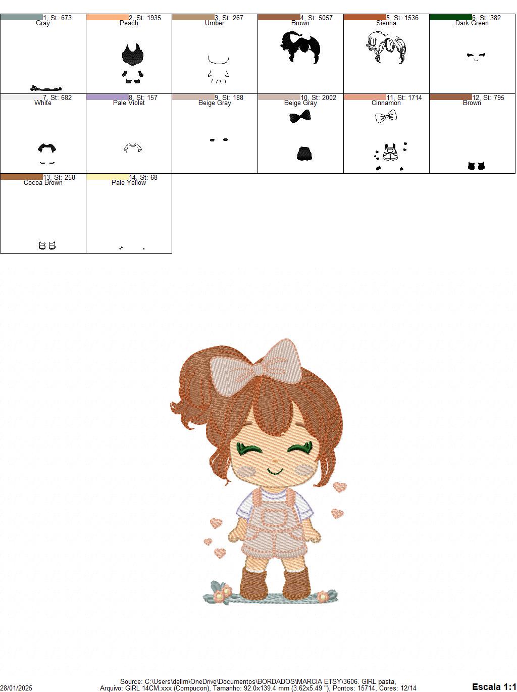 Baby Girl embroidery designs - Girl with lace and overall machine embroidery pattern - Girl with long hair file - Instant download pes jef