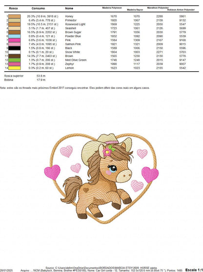 Horse embroidery design - Ranch Farm Animals machine embroidery pattern - Cowgirl Horse with hat and flowers file - Instant download pes jef