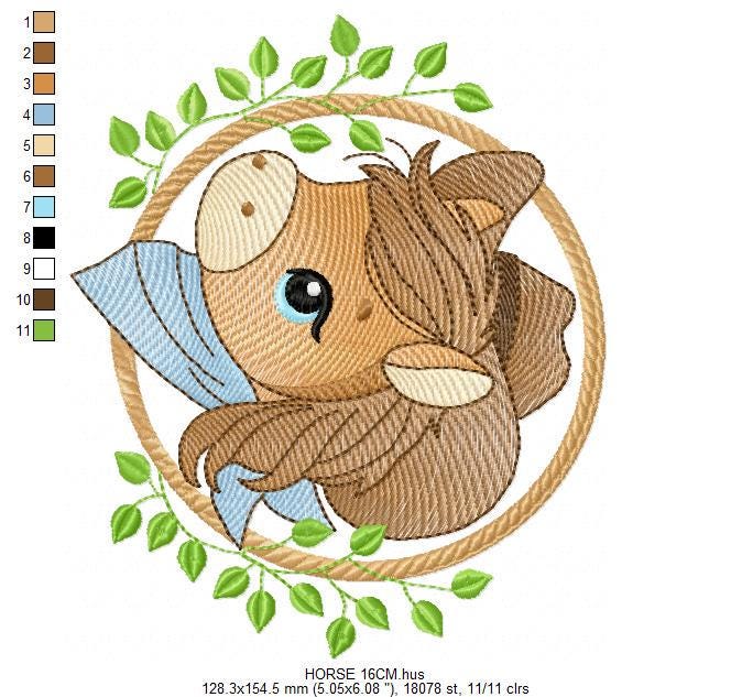 Cowboy Horse embroidery design - Farm animal machine embroidery pattern - Baby Boy Horse with hat and bandana file - Instant download pes