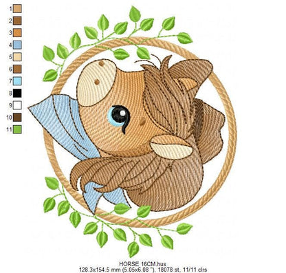 Cowboy Horse embroidery design - Farm animal machine embroidery pattern - Baby Boy Horse with hat and bandana file - Instant download pes