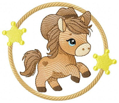 Horse embroidery design - Ranch Farm Animal machine embroidery pattern - Cowboy Horse with hat bandana and frame file - Instant download pes