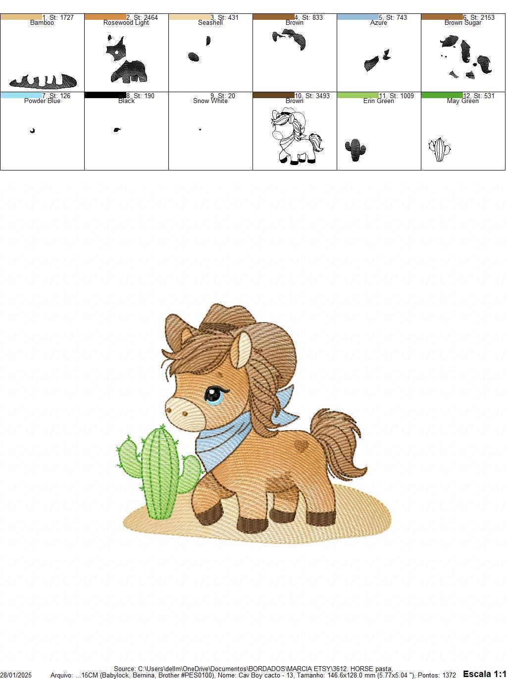 Horse embroidery design - Farm ranch animal machine embroidery pattern - Cowboy Horse with hat and bandana file - Instant download pes jef