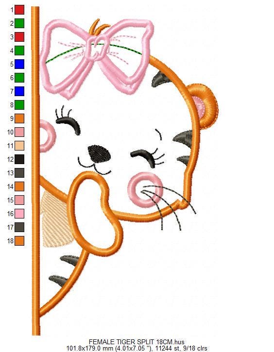 Peek a boo Female Tiger split embroidery design - Forest animal with lace machine embroidery pattern - Tiger applique - Instant download pes