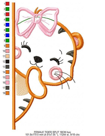 Peek a boo Female Tiger split embroidery design - Forest animal with lace machine embroidery pattern - Tiger applique - Instant download pes