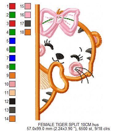 Peek a boo Female Tiger split embroidery design - Forest animal with lace machine embroidery pattern - Tiger applique - Instant download pes