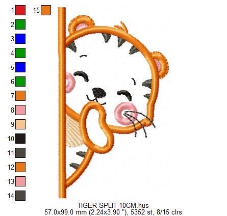 Peek a boo Tiger split embroidery design - Forest wild animal machine embroidery pattern - Tiger applique file - Instant download pes jef