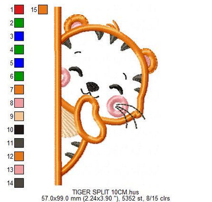 Peek a boo Tiger split embroidery design - Forest wild animal machine embroidery pattern - Tiger applique file - Instant download pes jef