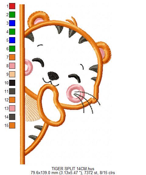 Peek a boo Tiger split embroidery design - Forest wild animal machine embroidery pattern - Tiger applique file - Instant download pes jef