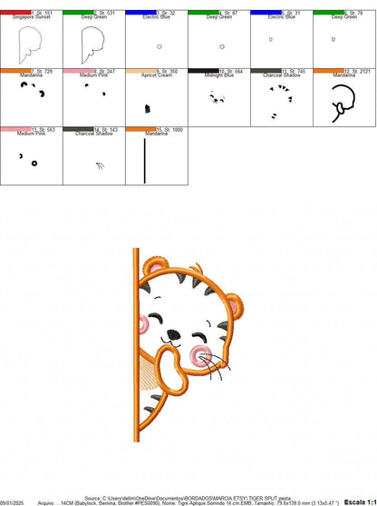 Peek a boo Tiger split embroidery design - Forest wild animal machine embroidery pattern - Tiger applique file - Instant download pes jef