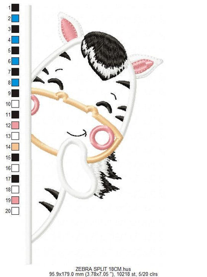 Peek a boo Zebra split embroidery designs - Safari wild Animal machine embroidery pattern - Male Zebra applique - Instant download pes jef