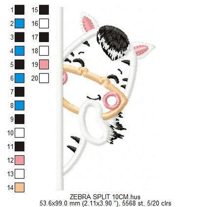 Peek a boo Zebra split embroidery designs - Safari wild Animal machine embroidery pattern - Male Zebra applique - Instant download pes jef