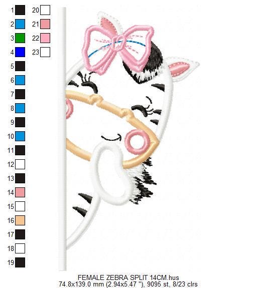 Peek-a-boo Zebra split embroidery designs - Safari female animal with lace machine embroidery pattern - Zebra applique - Instant download