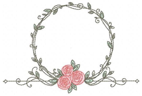 Monogram Frame with roses embroidery designs - Flower laurel wreath machine embroidery pattern - Kitchen tea towel file - Instant download