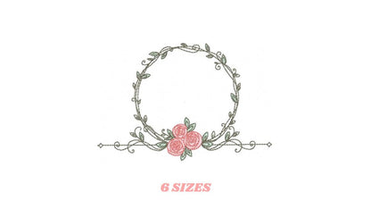 Monogram Frame with roses embroidery designs - Flower laurel wreath machine embroidery pattern - Kitchen tea towel file - Instant download