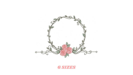 Monogram Frame with roses embroidery designs - Flower laurel wreath machine embroidery pattern - Kitchen tea towel file - Instant download