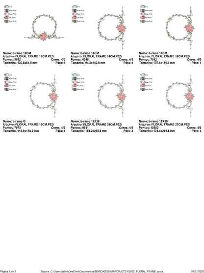 Monogram Frame with roses embroidery designs - Flower laurel wreath machine embroidery pattern - Kitchen tea towel file - Instant download