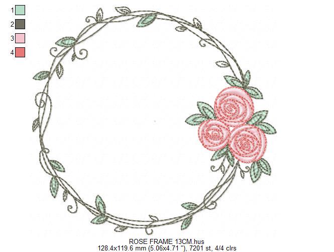 Monogram Frame with roses embroidery designs - Flower Laurel wreath machine embroidery pattern - Rose baby girl file - Instant download pes