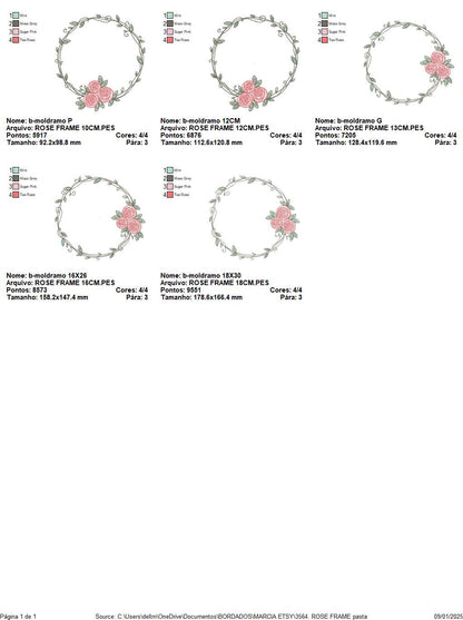Monogram Frame with roses embroidery designs - Flower Laurel wreath machine embroidery pattern - Rose baby girl file - Instant download pes