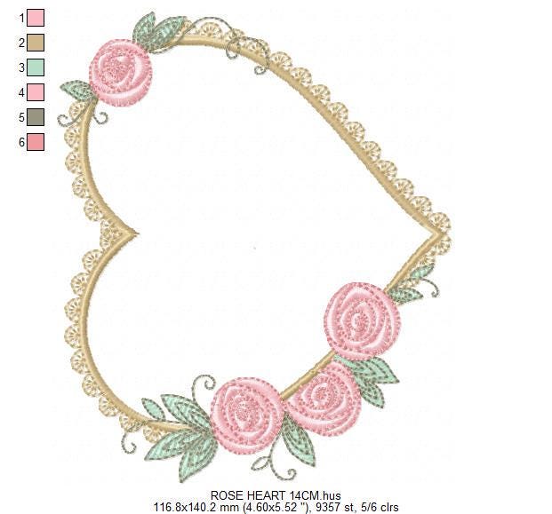 Heart with roses embroidery designs - Monogram Flower frame machine embroidery pattern - Monogram Frame file - pes Instant download pes jef