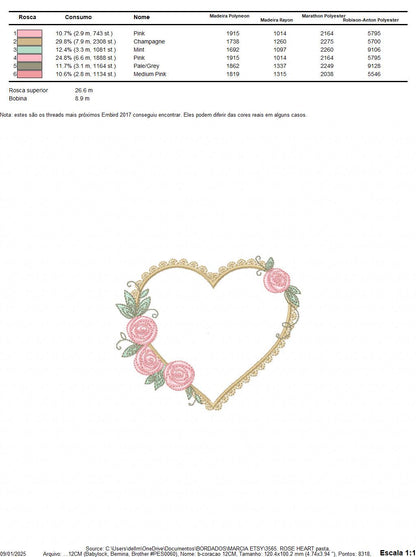 Heart with roses embroidery designs - Monogram Flower frame machine embroidery pattern - Monogram Frame file - pes Instant download pes jef