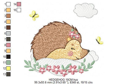 Sleeping Hedgehog embroidery designs - Woodland Female Animal with flowers machine embroidery pattern - Porcupine file - Instant download
