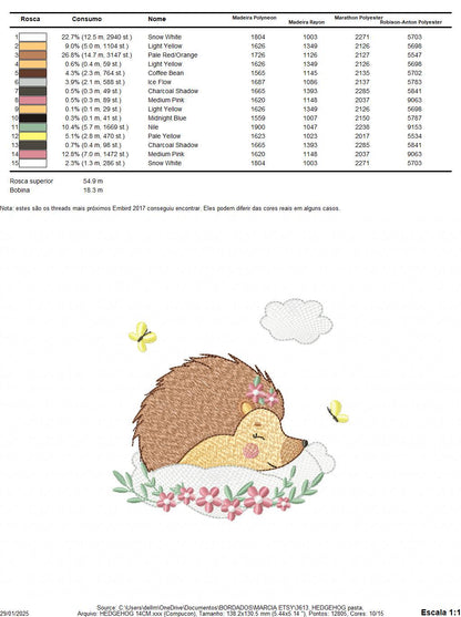 Sleeping Hedgehog embroidery designs - Woodland Female Animal with flowers machine embroidery pattern - Porcupine file - Instant download