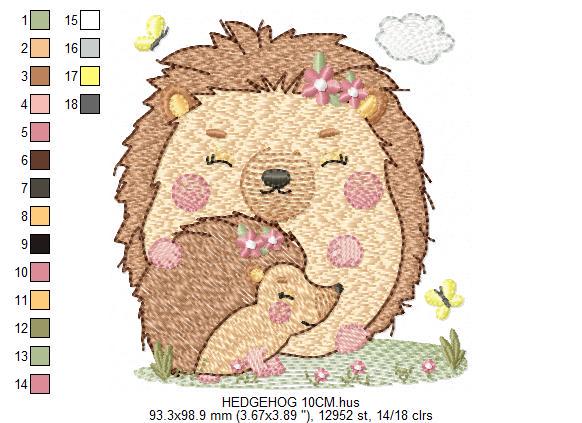 Hedgehog embroidery designs - Woodland Animal machine pattern - Baby Girl Mum and daughter Porcupine file - Instant download pes jef dst hus