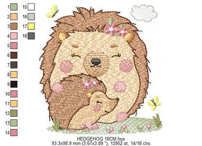 Hedgehog embroidery designs - Woodland Animal machine pattern - Baby Girl Mum and daughter Porcupine file - Instant download pes jef dst hus