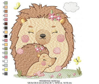 Hedgehog embroidery designs - Woodland Animal machine pattern - Baby Girl Mum and daughter Porcupine file - Instant download pes jef dst hus