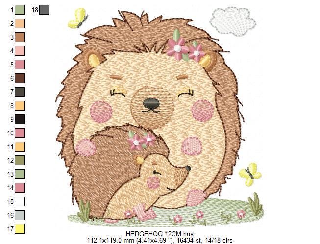Hedgehog embroidery designs - Woodland Animal machine pattern - Baby Girl Mum and daughter Porcupine file - Instant download pes jef dst hus