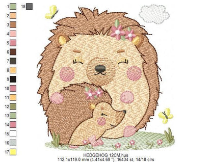 Hedgehog embroidery designs - Woodland Animal machine pattern - Baby Girl Mum and daughter Porcupine file - Instant download pes jef dst hus