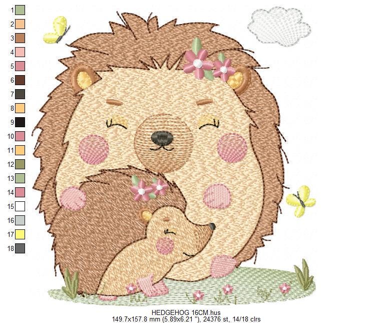 Hedgehog embroidery designs - Woodland Animal machine pattern - Baby Girl Mum and daughter Porcupine file - Instant download pes jef dst hus
