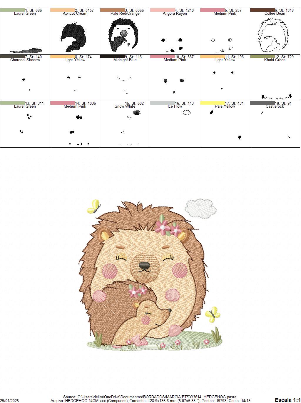 Hedgehog embroidery designs - Woodland Animal machine pattern - Baby Girl Mum and daughter Porcupine file - Instant download pes jef dst hus