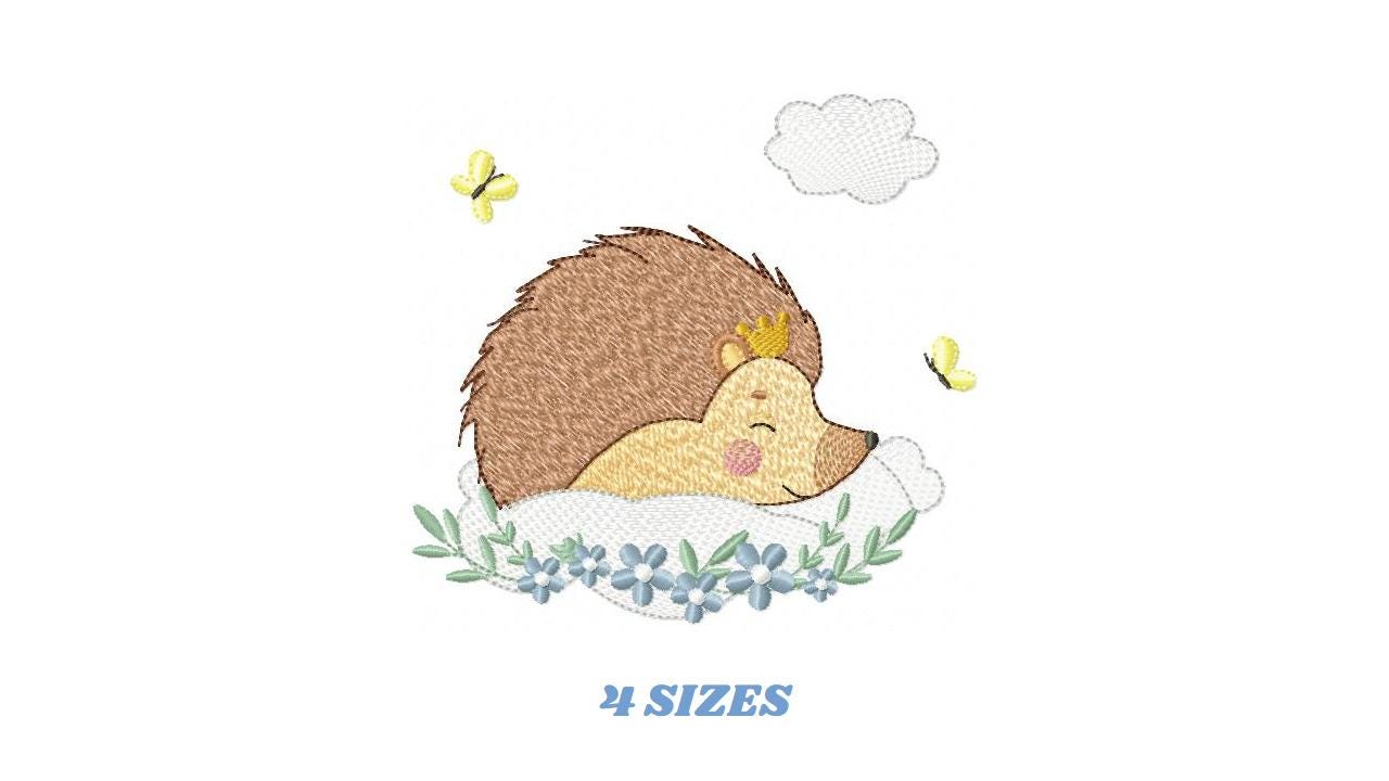Sleeping Male Hedgehog embroidery designs - Woodland Animal with butterflies machine embroidery pattern - Porcupine file - Instant download
