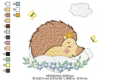 Sleeping Male Hedgehog embroidery designs - Woodland Animal with butterflies machine embroidery pattern - Porcupine file - Instant download