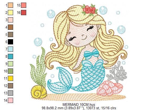 Mermaid embroidery designs - Ocean Sea Princess machine embroidery pattern - Mermaid rippled design - Baby Girl file - Instant download pes