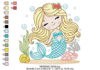 Mermaid embroidery designs - Ocean Sea Princess machine embroidery pattern - Mermaid rippled design - Baby Girl file - Instant download pes