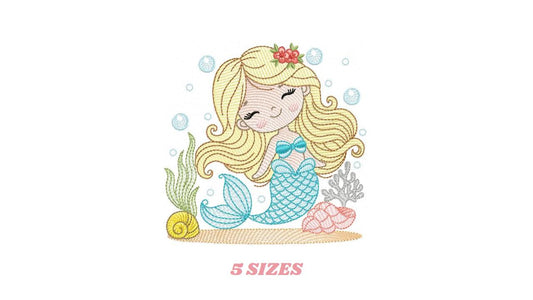 Mermaid embroidery designs - Ocean Sea Princess machine embroidery pattern - Mermaid rippled design - Baby Girl file - Instant download pes