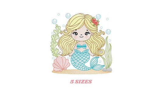 Mermaid embroidery designs - Ocean Sea Princess machine pattern - Mermaid rippled design - Baby Girl file - Instant digital download pes jef