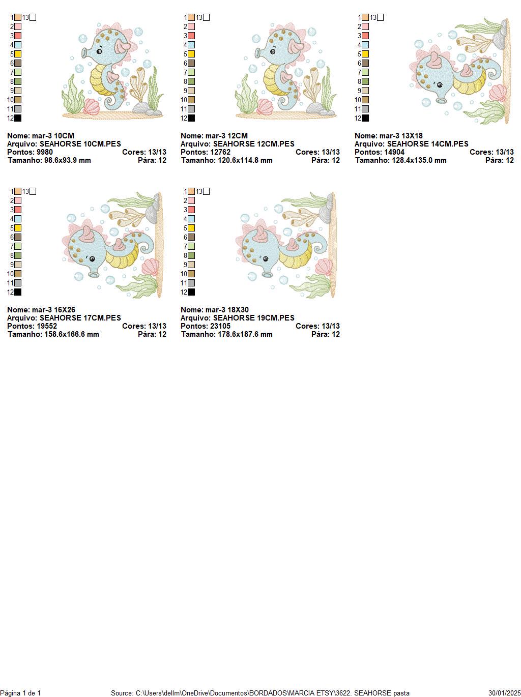 Seahorse embroidery design - Sea Animal machine pattern - Ocean animal algae seaweed shell bubbles - Instant download pes jef dst vp3 hus