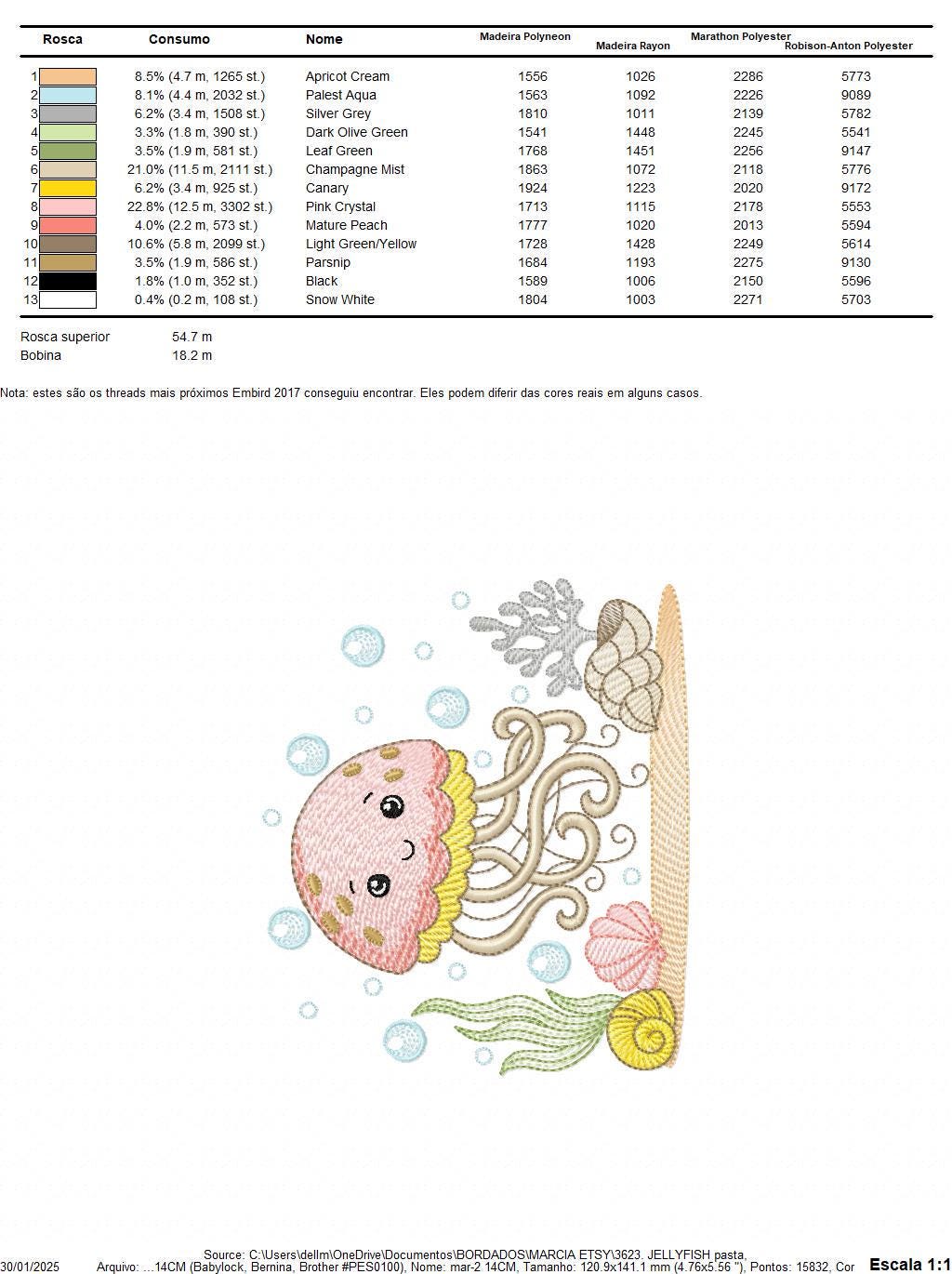 Jellyfish embroidery design - Octopus machine pattern - Ocean Sea animal with shells algae and bubbles file - Instant digital download pes